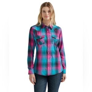 WRANGLER Women's Plaid Long Sleeve Western Snap Shirt Size XL